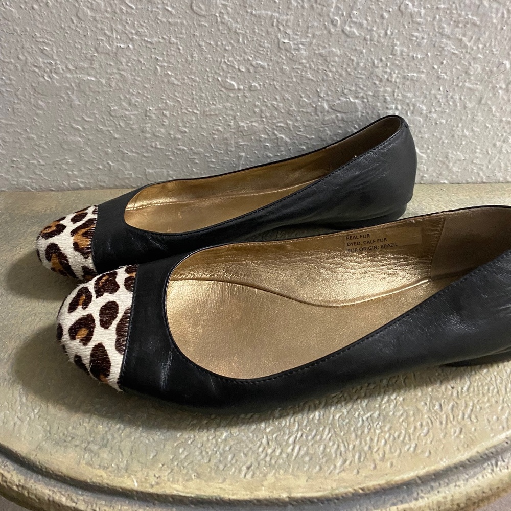 Kate Spade New York Black and Leopard Print Flat Shoes Size 8.5